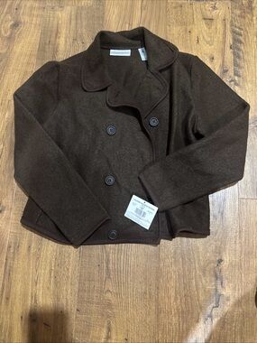 Brown Double-Breasted 100% Wool Cardigan Jacket Made in Italy NWT Sz PM